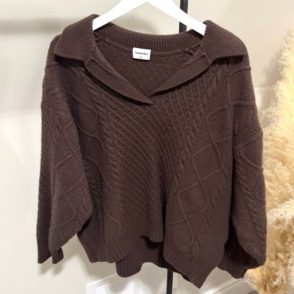 Aritzia Sunday Best Peggy Polo Sweater in Rich Mocha Brown | Merino Wool Blend